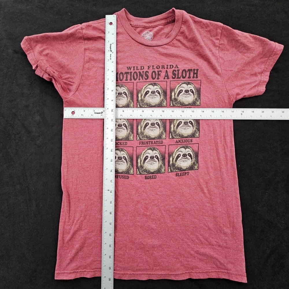 Wild Florida Emotions of a Sloth Red Short Sleeve Cotton Blend T-Shirt Men's S - Picture 5 of 7